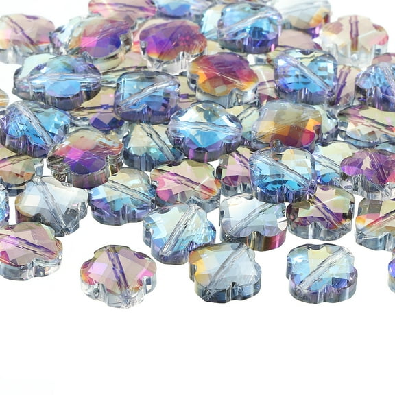 Glass Beads, 60 Pcs Shamrock Beads Transparent Crystal Glass Charms Clear Jewelry Making Supplies for Bracelets DIY Crafts, Purple