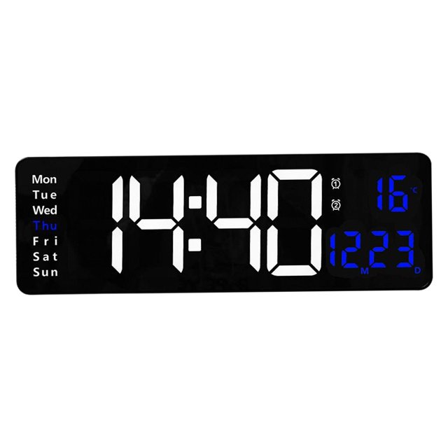 Reloj de pared digital electrónico, hora, fecha, temperatura, semana, pantalla USB, reloj colgante, , relojes LED para comedor, regalo, Azul BLESIY Reloj de pared digital