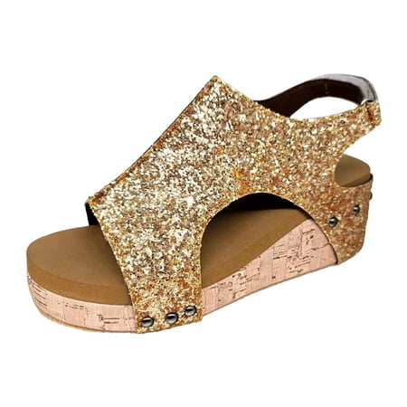 

ZIZOCWA Fisherman Sandals for Women Womens Sandals Size 9 Women Summer Sequin Hook Loop Casual Open Toe Wedges Comfortable Beach Shoes Sandals 8