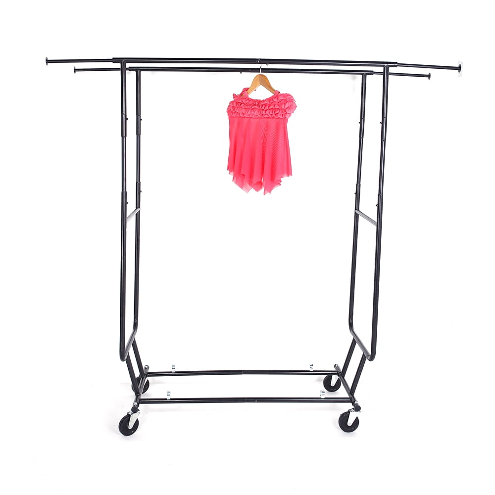 Kepooman Heavy Duty Steel Double-bar Garment Rack, Hanger Black and Chrome Plated, Black Kepooman Heavy Duty Steel Double-bar Garment Rack, Hanger Black and Chrome Plated, Black