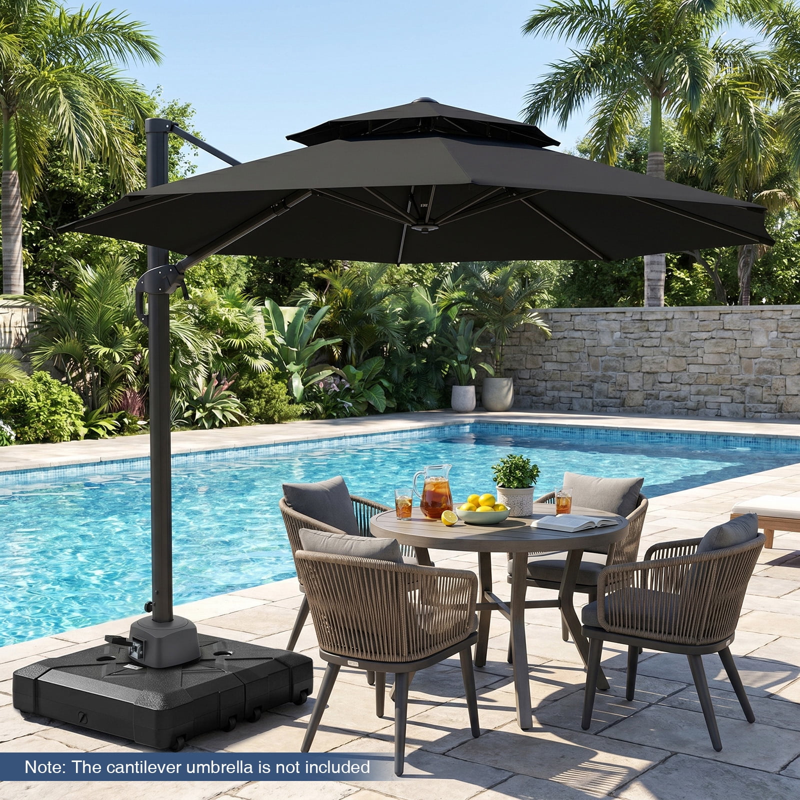 Costway Cantilever Patio Umbrella Base with 4 Wheels,348 LBS Water & Sand Fillable Stand