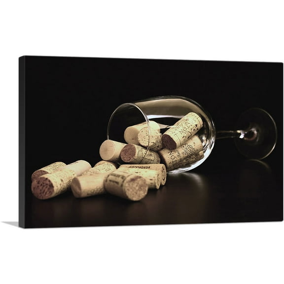 ARTCANVAS Wine Glass with Bottle Caps Restaurant decor Canvas Art Print - Size: 26" x 18" (0.75" Deep)