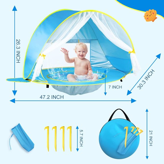 Beach Tent with UPF50   ,    Shelter for Toddlers, Easy Setup Beach Canopy with  Pool