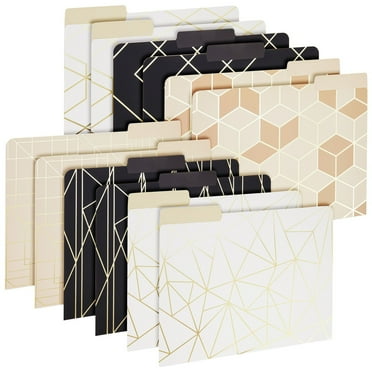 12 Pack Decorative File Folders with Geometric Gold Foil, 1/3 Cut Tab, Letter Sized for Office Supplies (9.5 x 11.5 In)