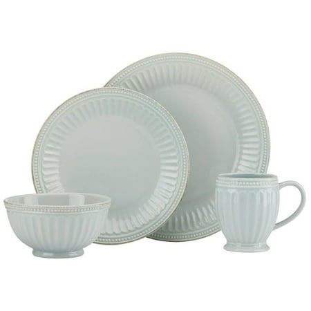 - Lenox French Perle Groove Ice Blue 4 Piece Dinnerware Place Setting