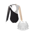 thumbnail image 2 of TiaoBug Kids Girls Sparkle Long Sleeve Dance Leotard with Sequin Tutu Skirt Set for Figure Skating Costume Silver 16, 2 of 7