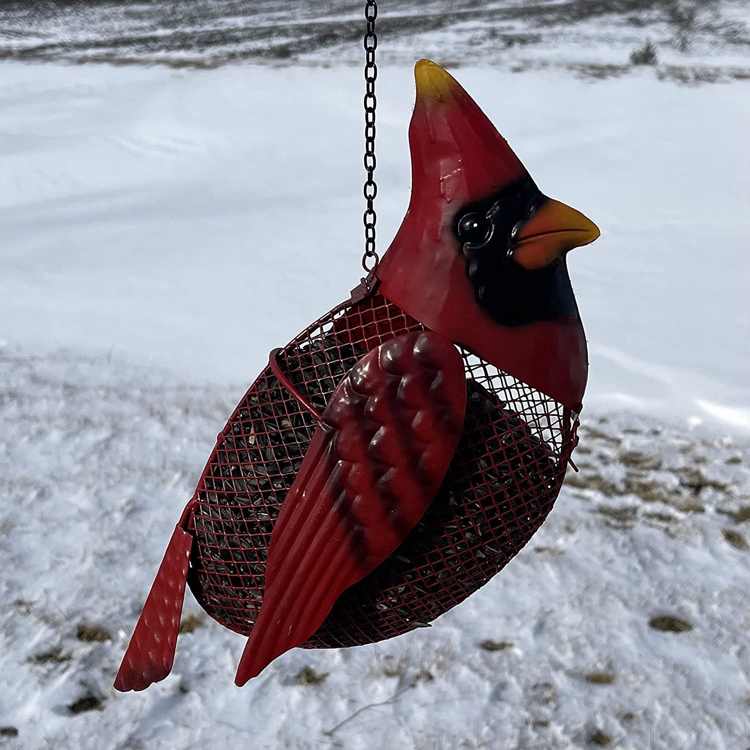 Gift Essentials Mesh Bird Feeder Cardinal Metal Sunflower Seed Feeder, Red