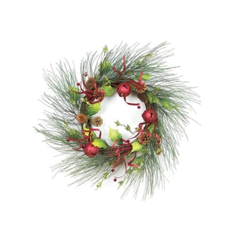 21 in. Christmas Brites Jingle Bell Glitter Artificial Wreath Red & Green - Unlit