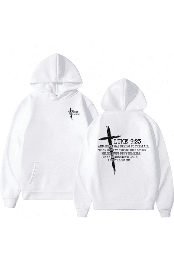 Women's White Print Hoodie Graphic Sweatshirt Luke 9:23 S-2XL Tops