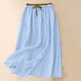thumbnail image 2 of QATAINLAV Womens Cotton Linen Skirts Spring Fall Midi Length A Line Skirt with Pockets Beach Vacation Clothes Dress Light Blue XXL, 2 of 10