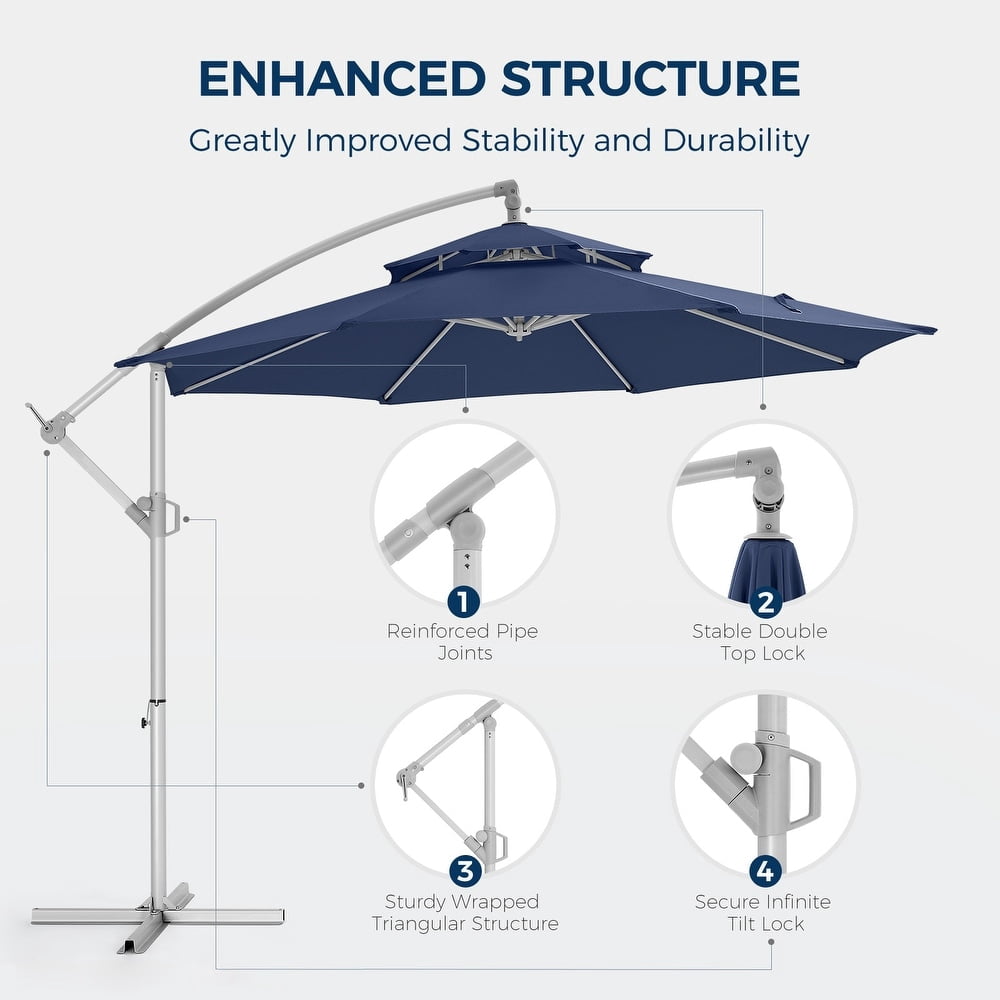 2 Tiers Offset Patio Umbrella, 10 Ft Outdoors Patio Umbrella with Better ventilation and heat insulation, Tilt Adjustment and Crank for Pool Deck and Garden, Blue