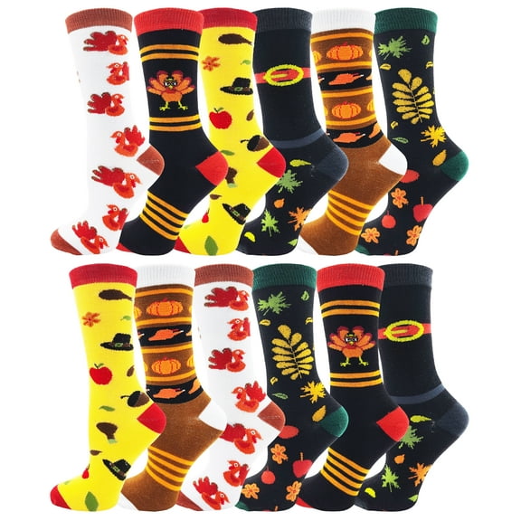 Autumn Socks for Women Girls, 12 Pairs Bulk Fall Leaves Thanksgiving Holiday Colorful Pattern Novelty Cute (Style A)