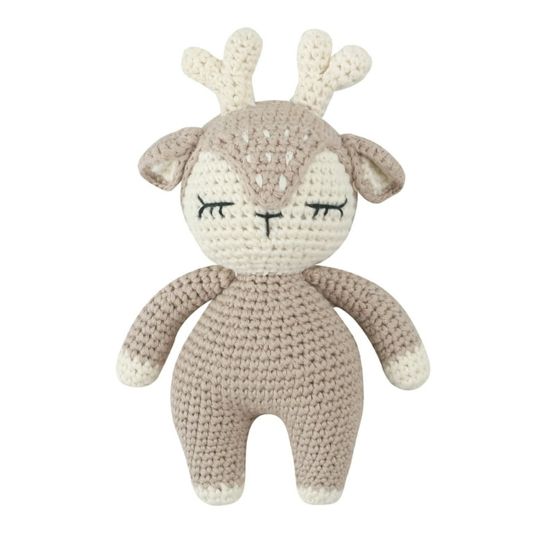Handmade Crochet Sleepy Deer Stuffed Animal Knit Soft Doll Toy