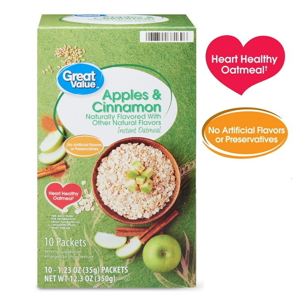 Great Value Apples & Cinnamon Instant Oatmeal, 1.23 oz, 10 Count