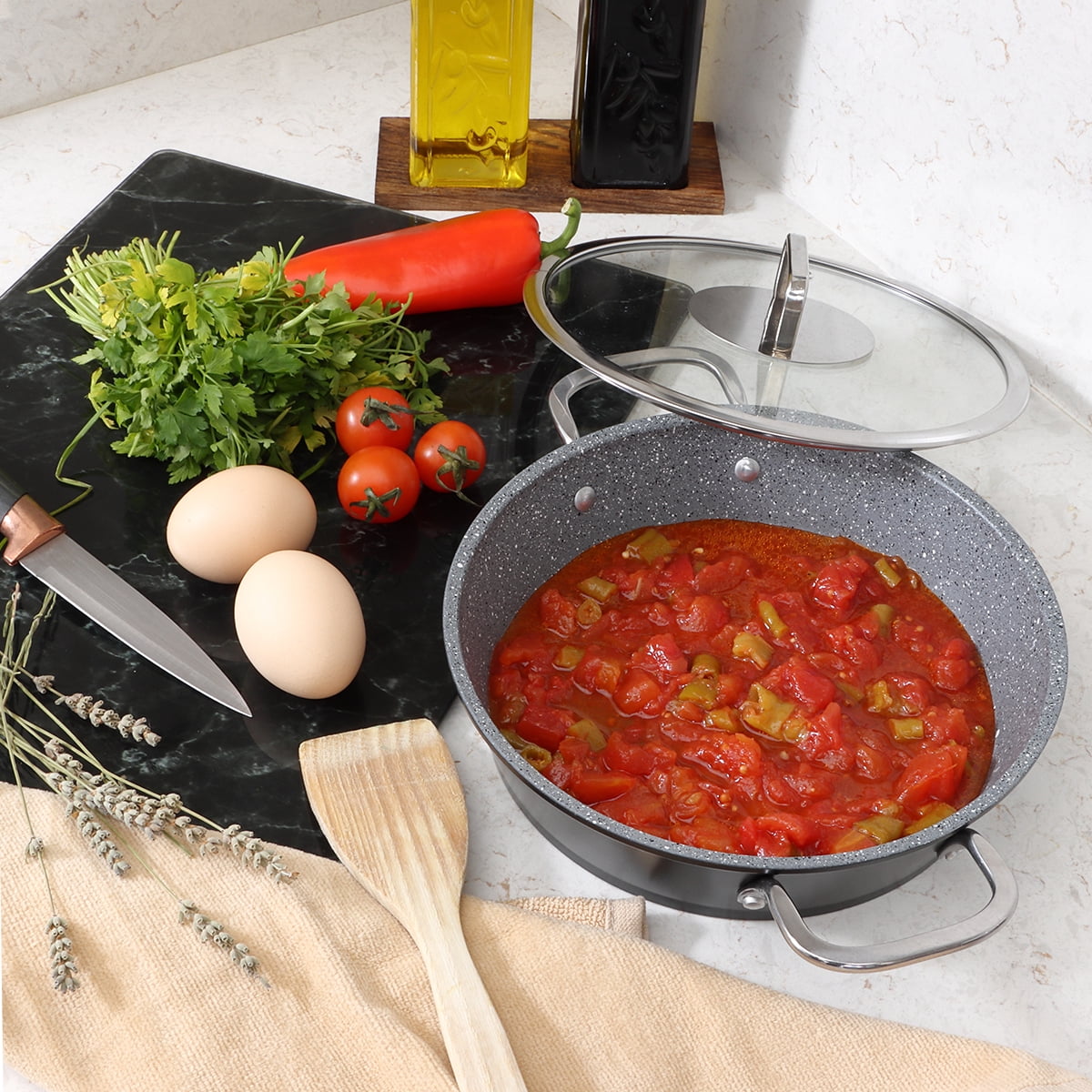 Serenk Excellence Nonstick Frying Pan With Lid Covered One Granite Egg Wonder