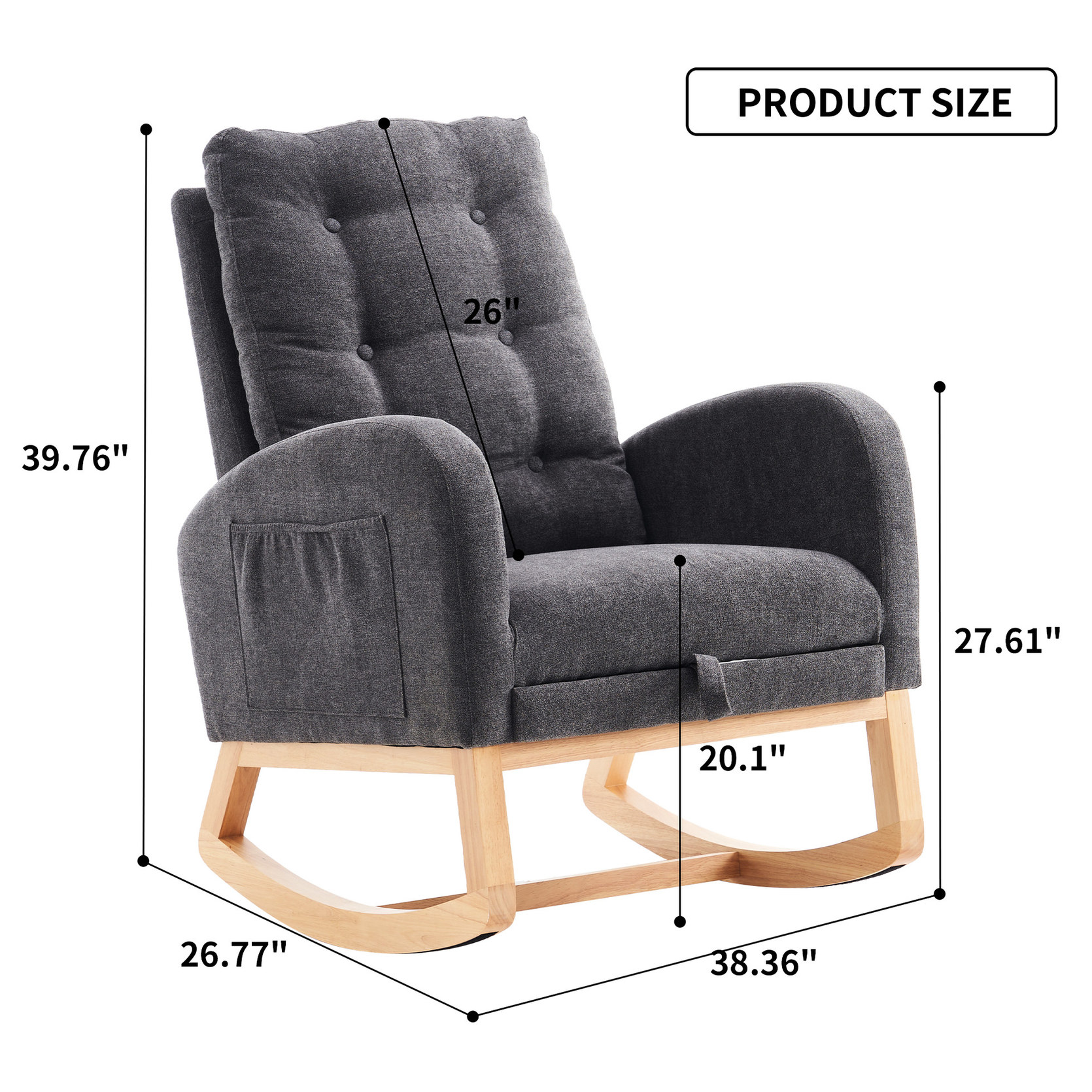 Gray Rocking Chair with Ergonomic Armrest / Offer Strong Support in Nursery