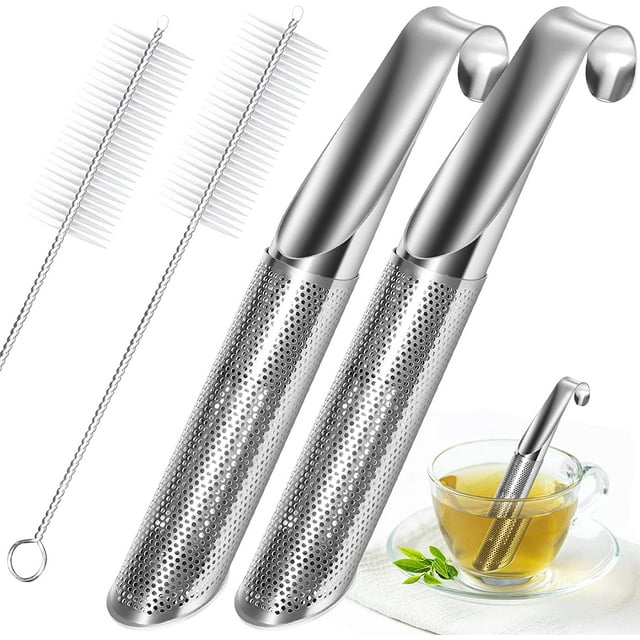 GFDYREE 2 Pack Tea Infuser and 2 Brush, Stainless Steel Tea Infuser Stick Pipe Tea Infuser for Loose Tea Leaf, Tea Leaf Infuser Food Grade Fine Mesh Tea Filter