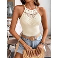 thumbnail image 5 of Women'S Geometric Cutout Pattern Lace Trim Design Sleeveless Vest Top Apricot Color S, 5 of 8