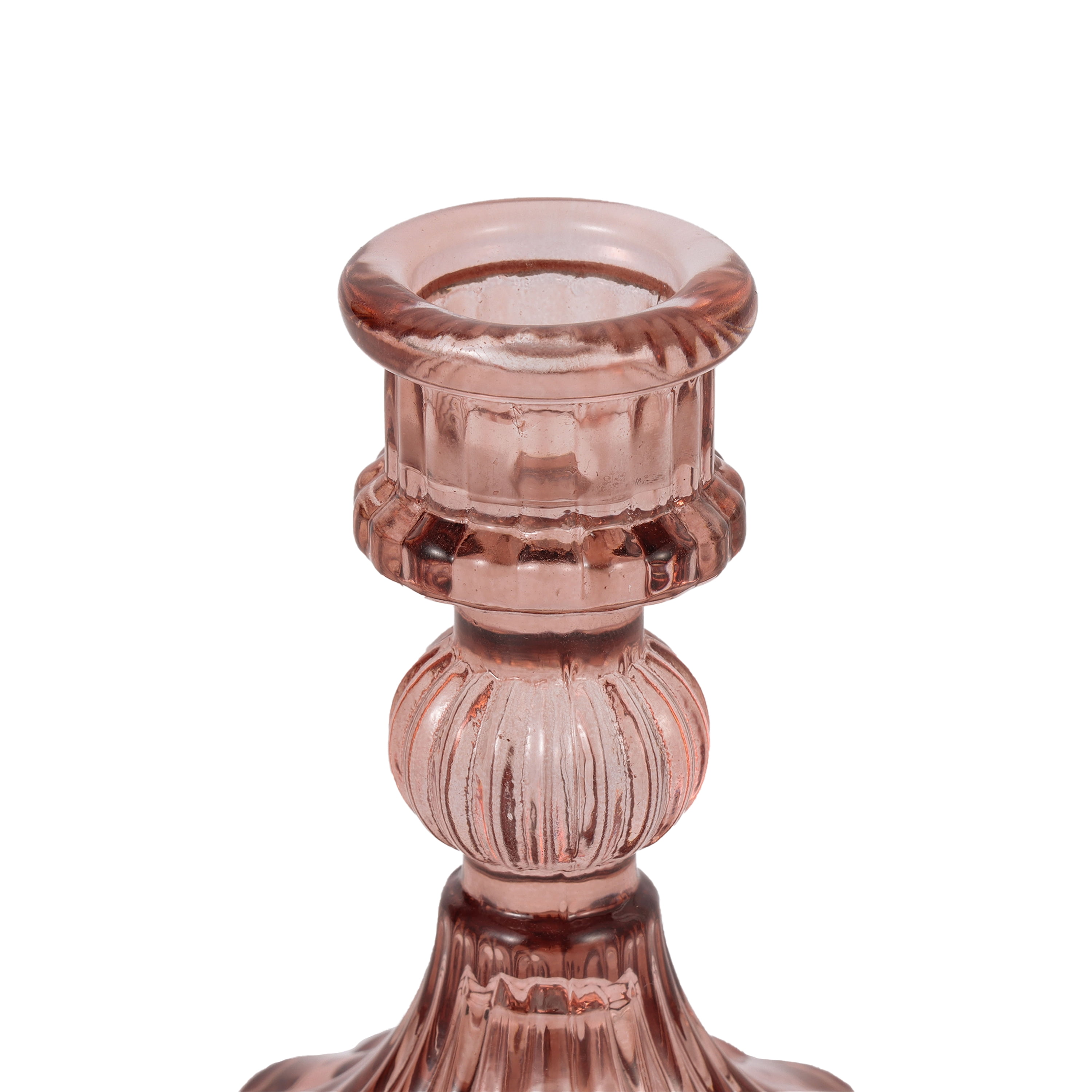Home Decor Collection Sterling & Noble Home Pink Translucent Glass Decorative Tabletop Taper Candle Holder, Small