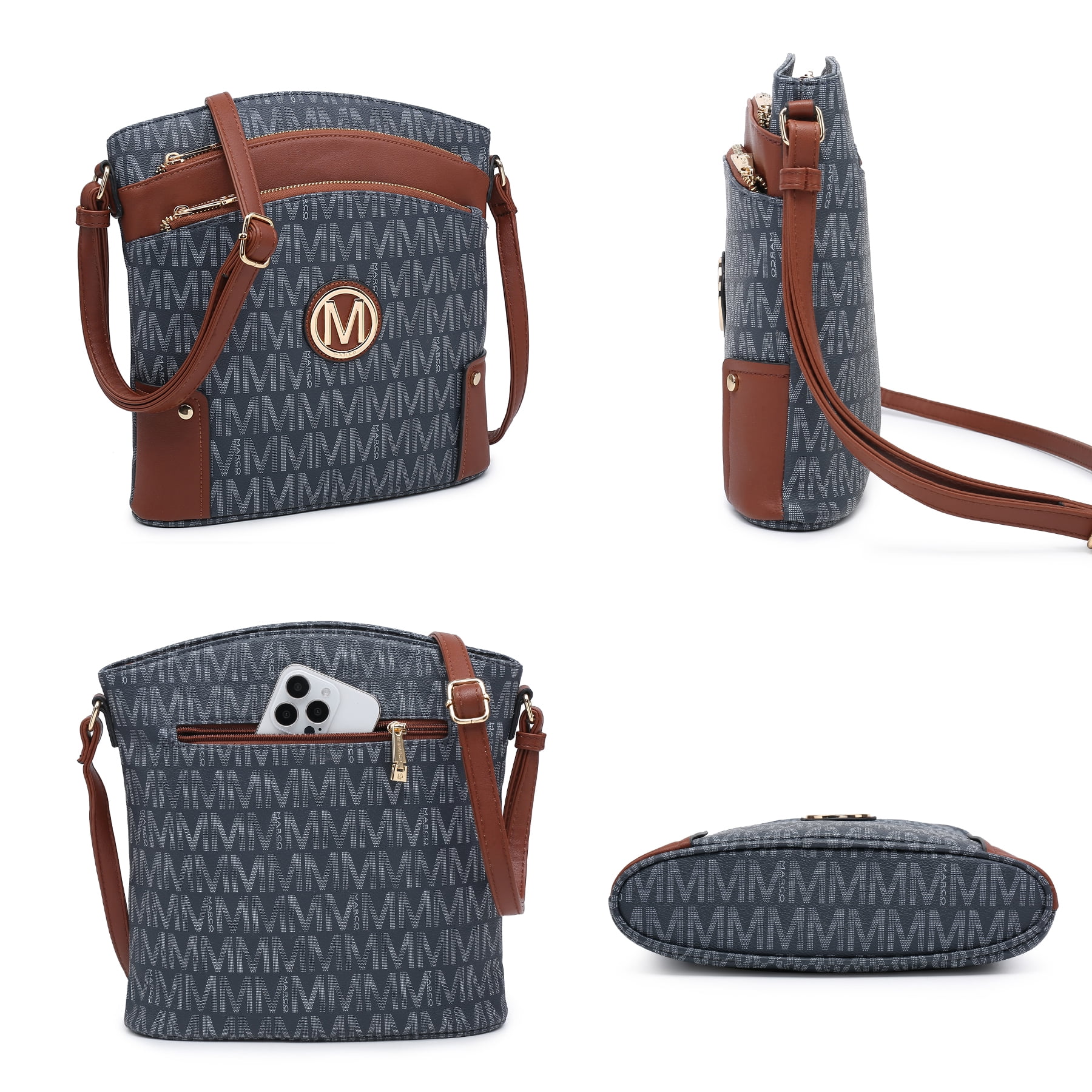 MKP COLLECTION Crossbody Bags Purses for Women Trendy Multi Pockets Monogram Zip Shoulder Bags Ladies PU Leather Handbag