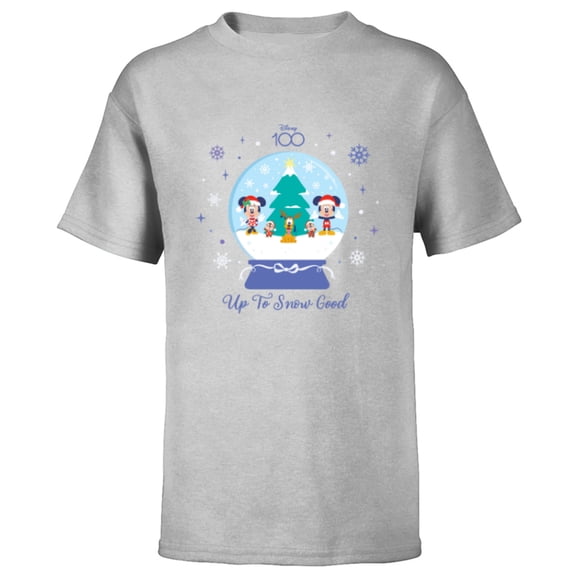 Disney 100 Mickey Minnie Chip Dale Pluto Christmas SnowGlobe - Short Sleeve T-Shirt for Kids - Customized-Athletic Heather