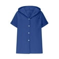 thumbnail image 5 of Comdrip Short Sleeve Hoodie Women, Women's Linen Sun Hoodie Shirts Short Sleeve Button Down V Neck Tops Lightweight Hooded Summer Cover Ups Summer Hoodies for Women Blue2 S, 5 of 7
