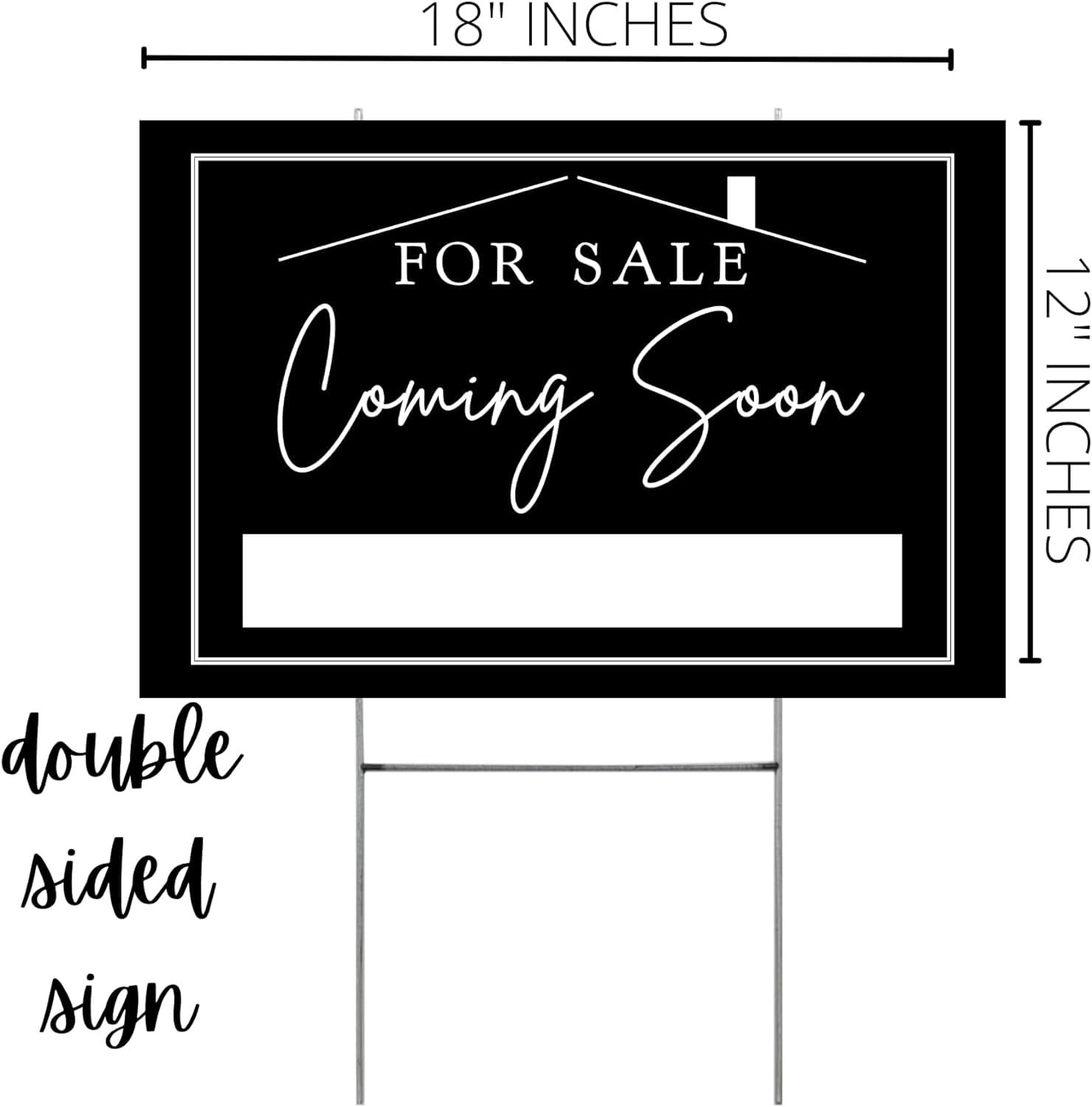 Coming Soon Real Estate Sign for Home  12 x 18 Yard Sign with H Frame Stake Home for Sale by Owner Double Sided Open House Realtor Black White Minimalist Modern