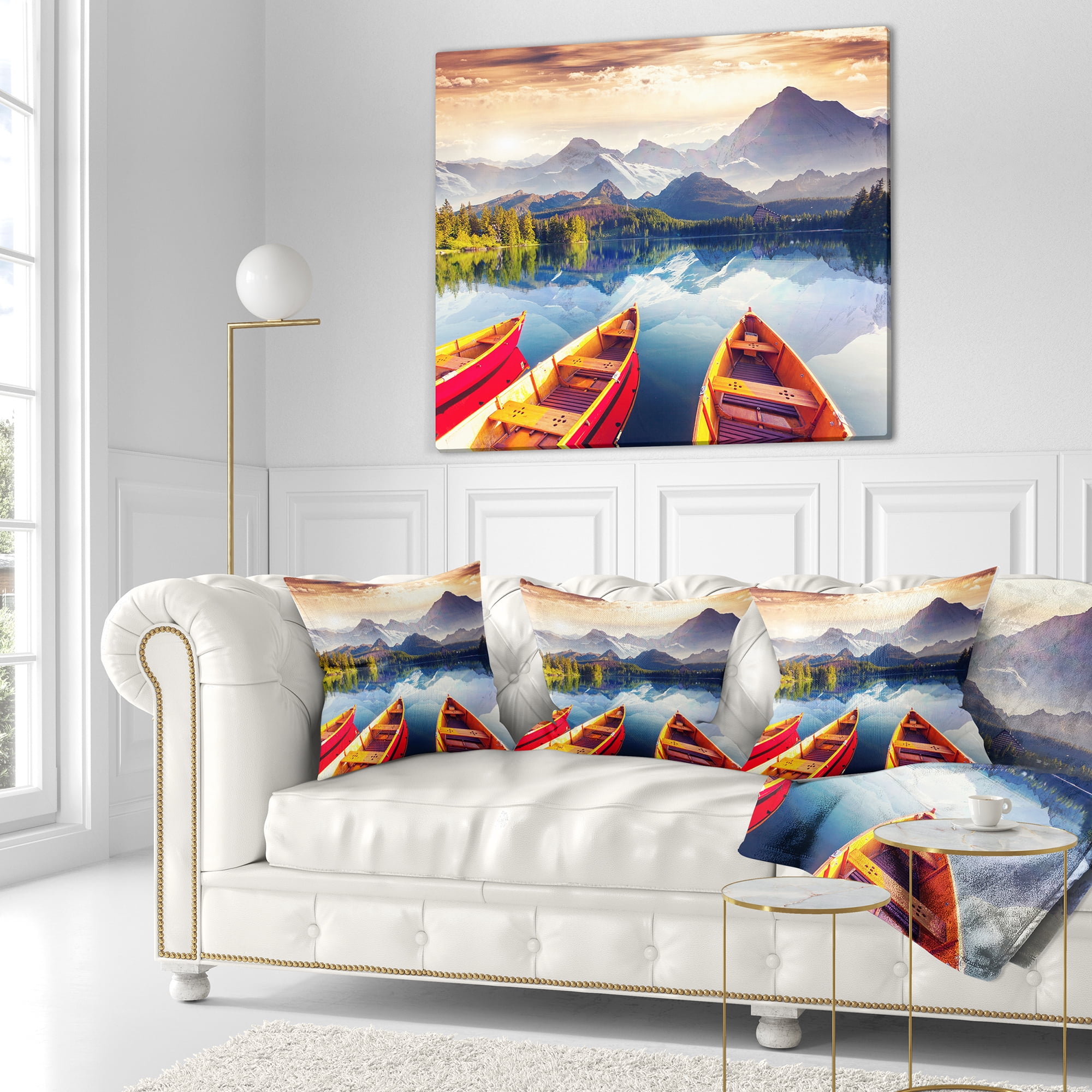 Designart Boats Heading to Lake - Landscape Printed Throw Pillow - 18x18
