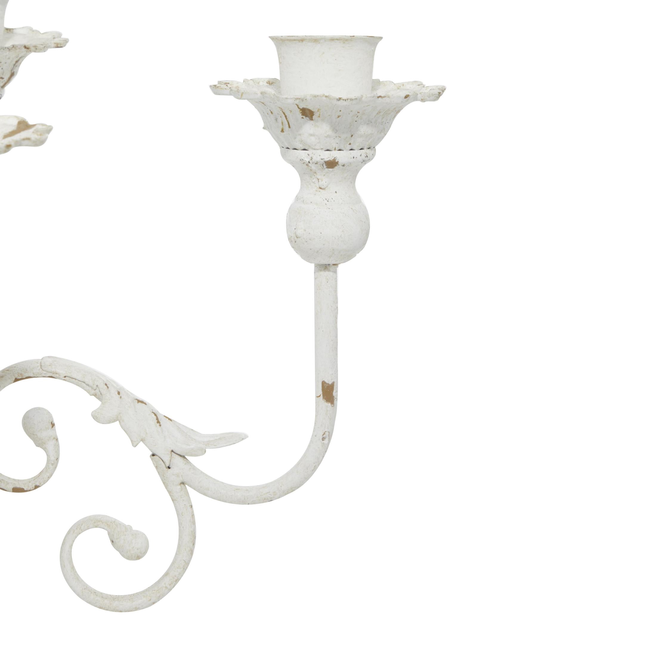 DecMode 5 Holder White Metal Scroll Candelabra