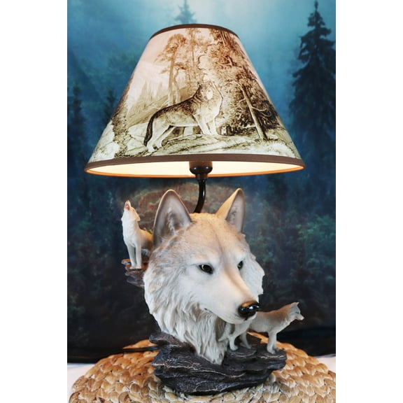 Gray Wolf Table Lamp Decor Wildlife Full Moon Howling Timber Wolf Pack