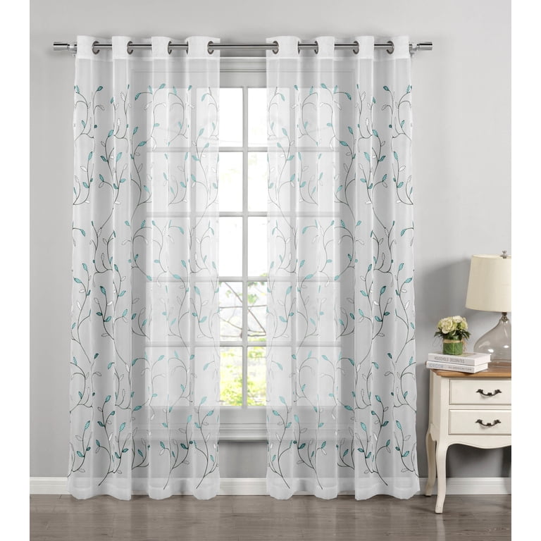Creative Home Ideas Embroidered Sheer Curtain Blue photo 5
