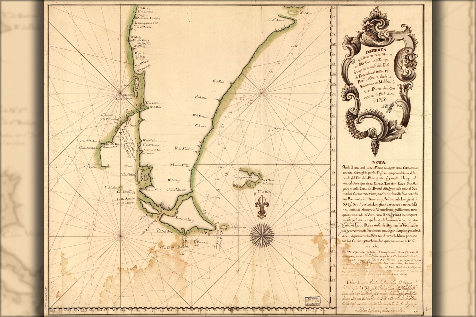 24"x36" Gallery Poster, map of Cape Horn in 1748