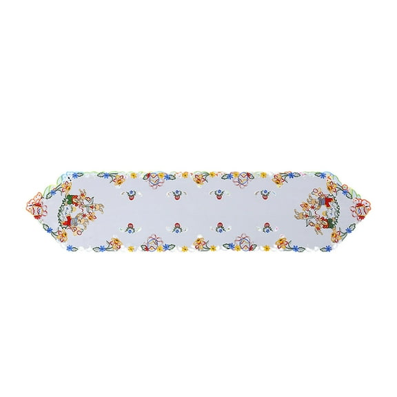 Easter Table Runner 15"x69", Spring Bunny Flowery Cutwork Embroidered Floral and Bunny Dresser Scarf Table Topper, Home Kitchen Dining Tabletop Decoration, Spring Color, Simple Classic
