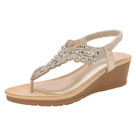 

PEASKJP Summer Sandals Womens Lunna Open Toe Casual Ankle Strap Sandals (Gold 8)