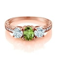 thumbnail image 2 of Gem Stone King 2.02 Ct Oval Green Peridot Sky Blue Aquamarine 18K Rose Gold Plated Silver Moissanite Ring (Size 6), 2 of 4