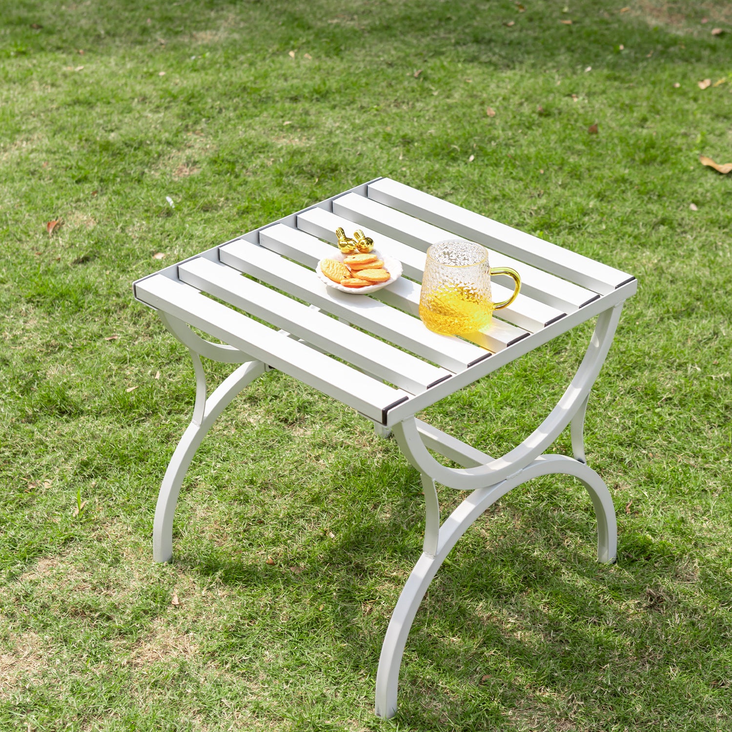 Sophia & William Metal Outdoor Side Table Slatted Top Design - White - image 1 of 4