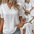 thumbnail image 4 of nochalofo White V-Neck Casual Womens Tops, Summer Lace Plain Lace Elegant Shirt Fashion Solid Color Elegant Blouse Short Sleeve Comfy Soft Tee, 4 of 8