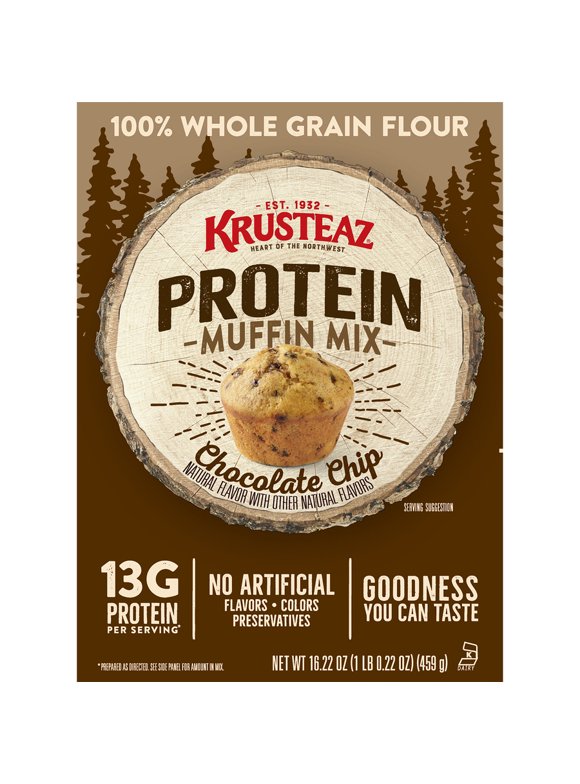 Krusteaz Protein Chocolate Chip Muffin Mix, 16.22 oz Box