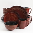 thumbnail image 1 of Gibson Ensemble de Vaisselle Milanto de 16 Pièces avec Plaques, Bols et Tasses en Glaçure Réactive en Relief Rouille, 1 of 9