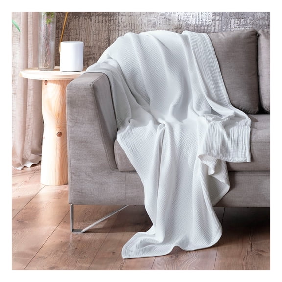 Manta Muselina 100% Algodón Frazada Esquimal Ideal para Cama, Sofá y Decoración (Blanco)