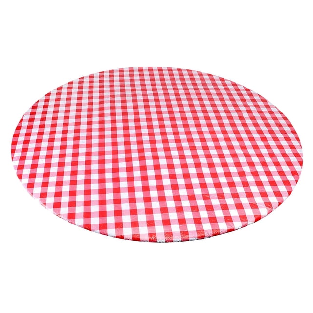 Mantel redondo elástico impermeable con estampado a cuadros Adecuado para 40-44 pulgadas de diámetro