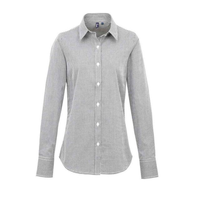 Premier Womens Micro Gingham Check Cotton Long-Sleeved Shirt