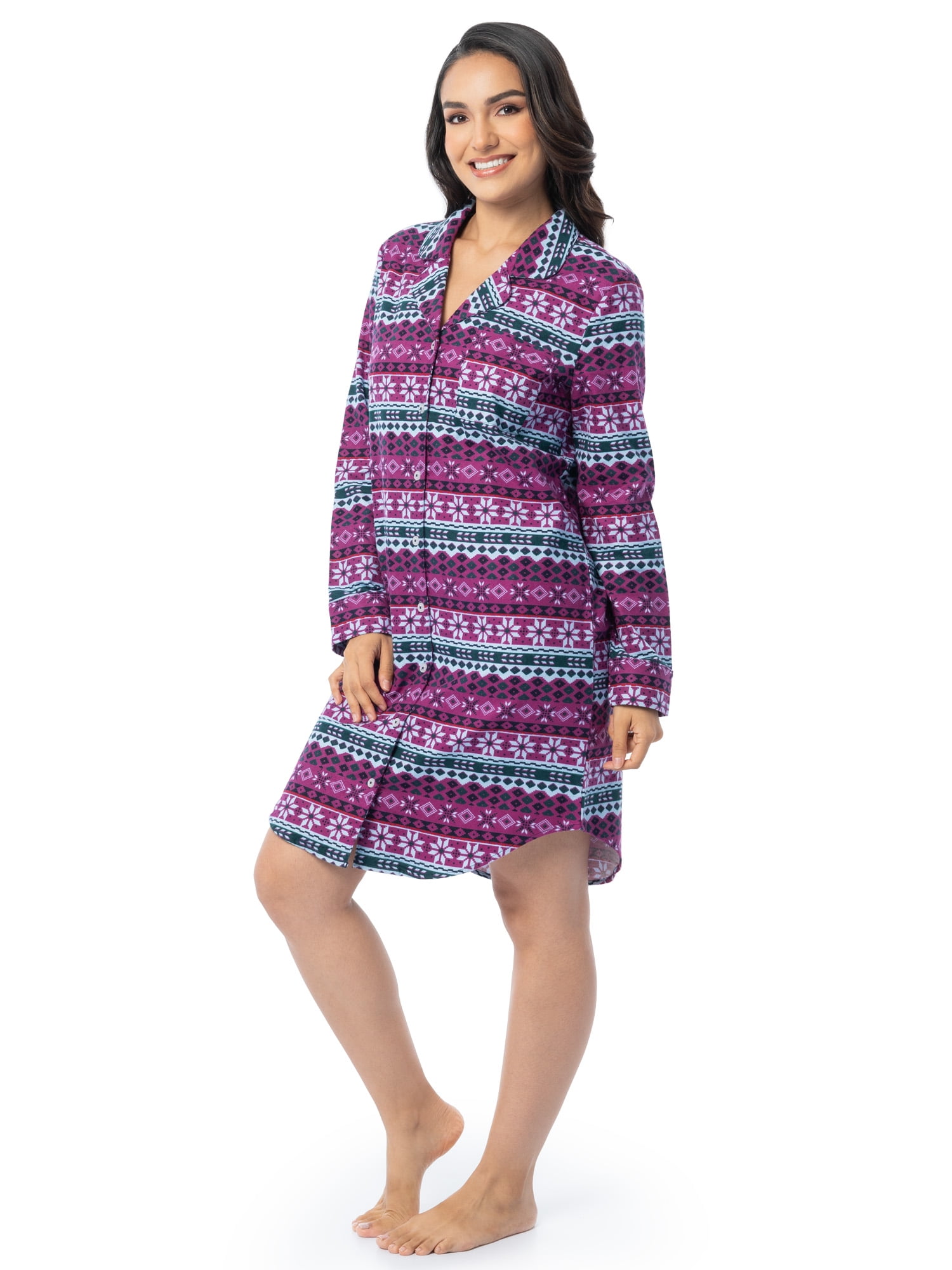 Fruit of the Loom Women's Beyond Soft Long Sleeve Button Down Flannel Sleepshirt, Sizes S-4X