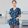 thumbnail image 4 of Garbnen Cartoon Animal Print Scrub Top for Women Plus Size Stretch V Neck Short Sleeve Shirts Women Xmas Valentine's Day Holiday Prints Nurse Uniform, 4 of 6