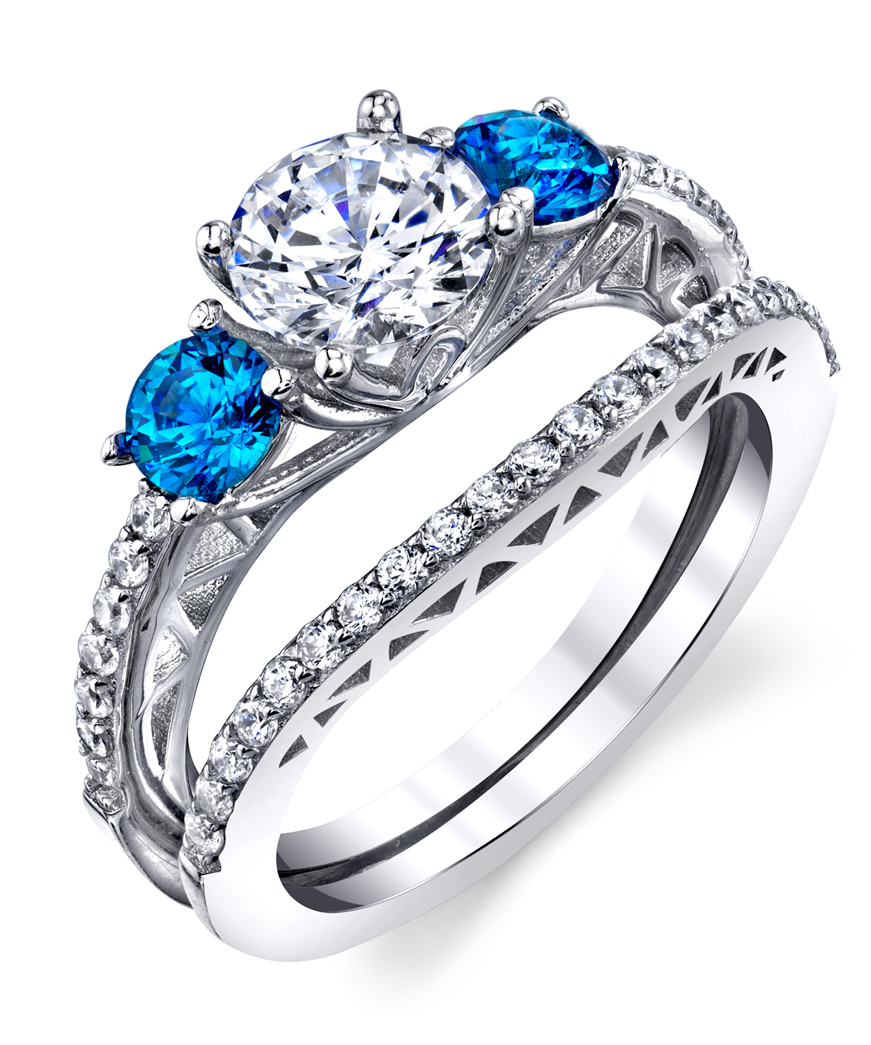 Women's Sterling Silver 925 Engagement Rings Wedding Bridal Set Cubic