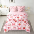 thumbnail image 2 of Castle Fairy Girls Kawaii Ribbon Bowknot Twin Bedding Sets 7-Piece,Cartoon Strawberry Love Heart Bedding Comforter Set Microfiber,Geometric Plaid Breathable Sheet Sets,Microfiber Bedroom Decor, 2 of 8