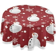 SKYSONIC 60" Christmas Round Tablecloth Snowman Snowflakes Red Washable Polyester Table Cloth Decorative Winter New Year Table Cover for Christmas Wedding Party Dining Banquet