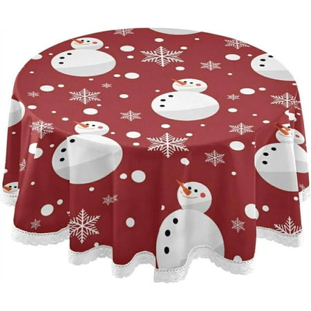 SKYSONIC 60" Christmas Round Tablecloth Snowman Snowflakes Red Washable Polyester Table Cloth Decorative Winter New Year Table Cover for Christmas Wedding Party Dining Banquet