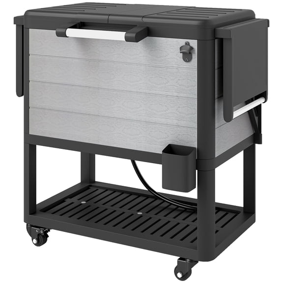 Homiyad 104 Quart Large Capacity Outdoor Cooler Cart, Patio Rolling Ice Chest with Bottle Opener Shelves Wheels, Gray