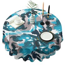 Camouflage Round Tablecloth 60x60in(153x153cm) – Waterproof Polyester Table Cover with Full Print Design, Wrinkle Resistant & Washable for Kitchen Dining Party Decor